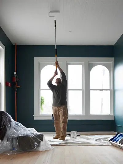 Fresh interior paint — warm neutral tones in living room